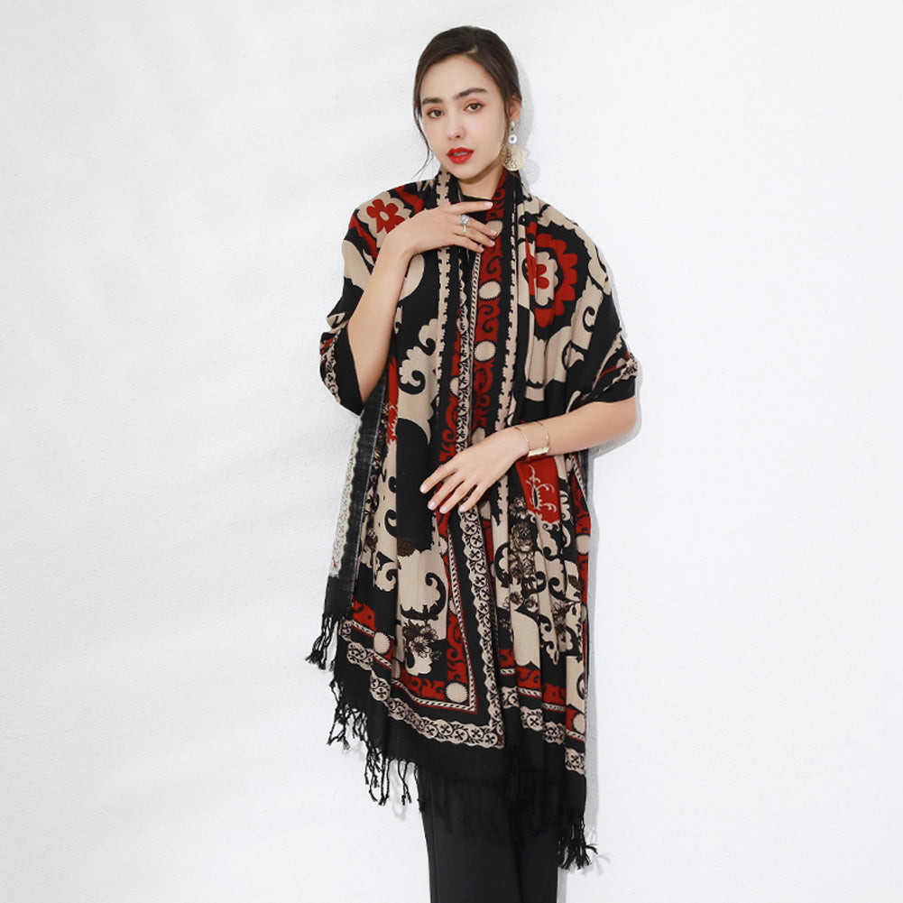 DANA XU 100% Merino Wool Extra Large Pashmina Blanket Travel Scarf Cashmere Wrap for Women Fall Winter Oversize Shawl Floral