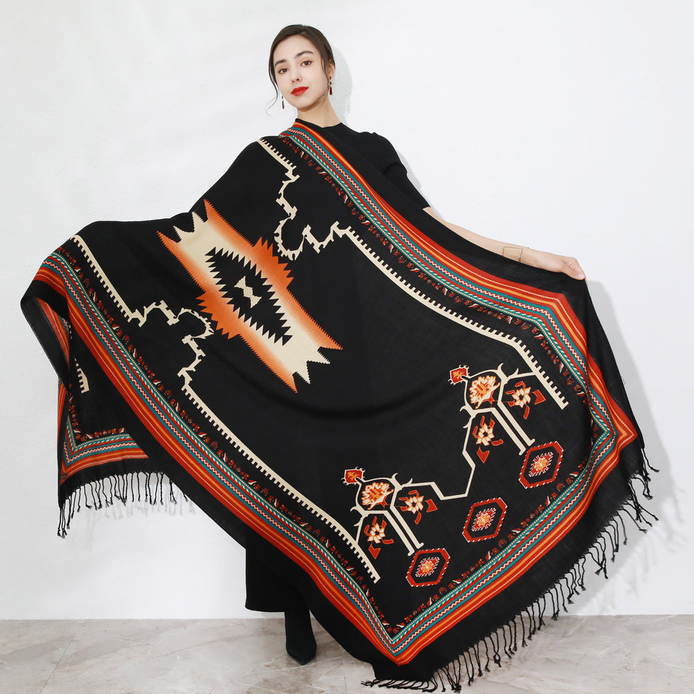 DANA XU 100% Merino Wool Extra Large Pashmina Blanket Travel Scarf Cashmere Wrap for Women Fall Winter Oversize Shawl Floral