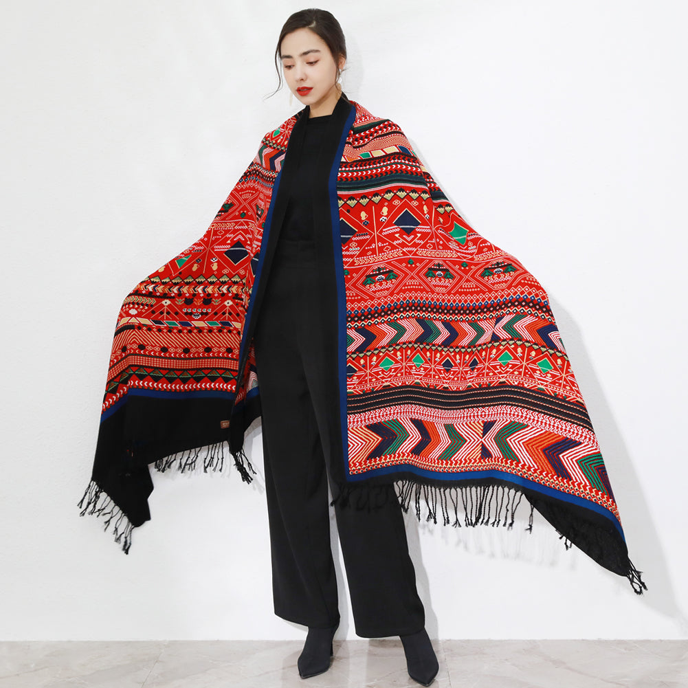 DANA XU 100% Merino Wool Extra Large Pashmina Blanket Travel Scarf Cashmere Wrap for Women Fall Winter Oversize Shawl Floral