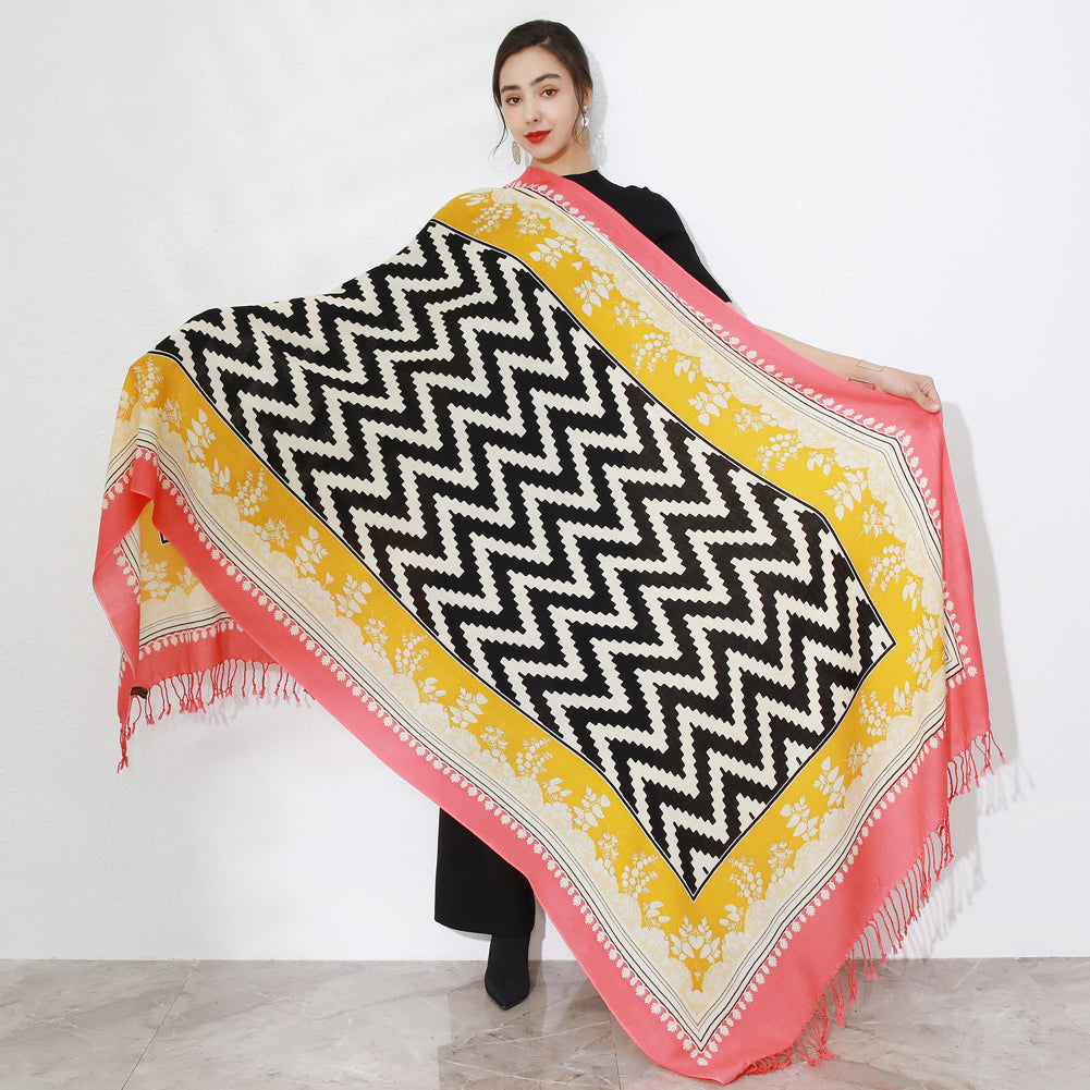 DANA XU 100% Merino Wool Extra Large Pashmina Blanket Travel Scarf Cashmere Wrap for Women Fall Winter Oversize Shawl Floral