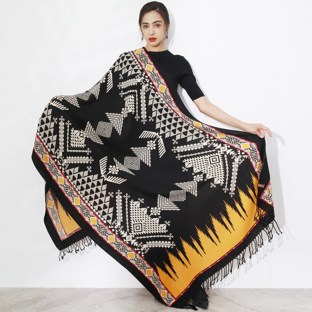 DANA XU 100% Merino Wool Extra Large Pashmina Blanket Travel Scarf Cashmere Wrap for Women Fall Winter Oversize Shawl Floral