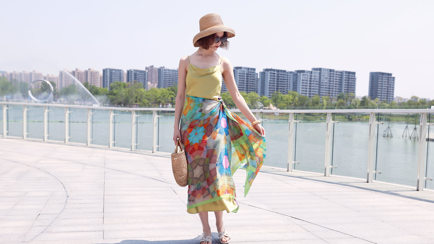 DANA XU Women's 100% Mulberry Satin Silk Pashmina Shawl Wraps Extra Large Floral Scarf for Evening Dresses, Soft Oversized