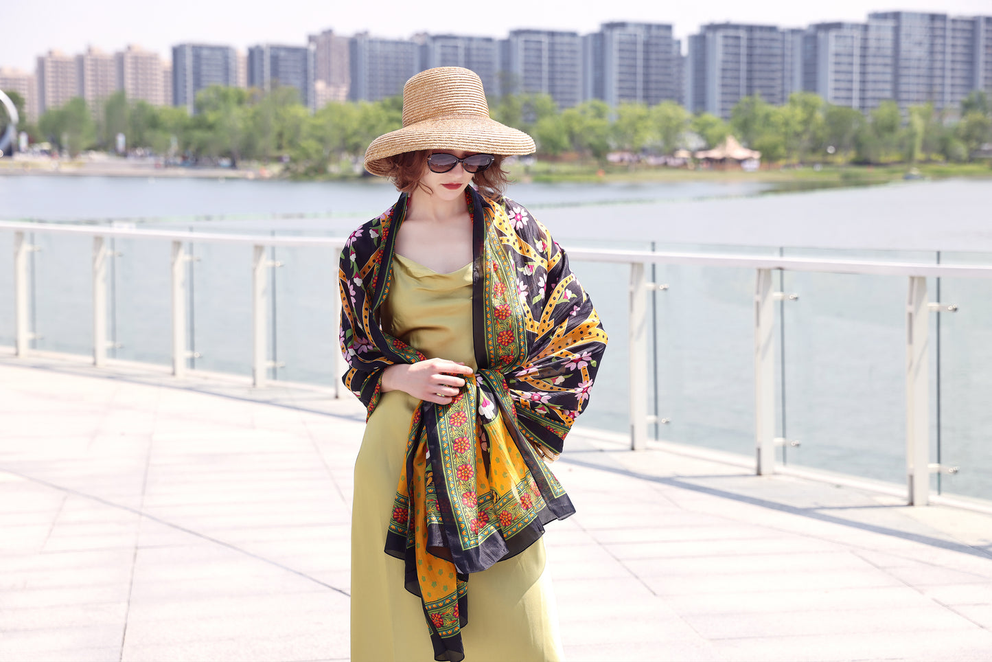 DANA XU Women's 100% Mulberry Satin Silk Pashmina Shawl Wraps Extra Large Floral Scarf for Evening Dresses, Soft Oversized