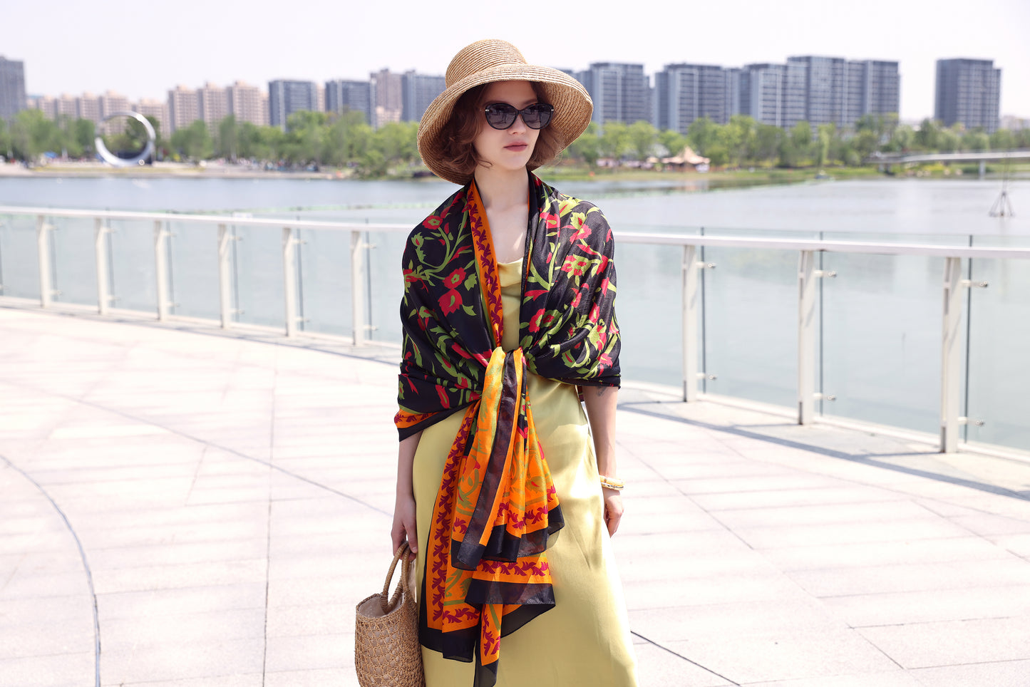 DANA XU Women's 100% Mulberry Satin Silk Pashmina Shawl Wraps Extra Large Floral Scarf for Evening Dresses, Soft Oversized