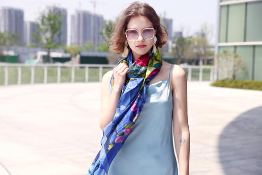 DANA XU Women's 100% Mulberry Satin Silk Pashmina Shawl Wraps Extra Large Floral Scarf for Evening Dresses, Soft Oversized