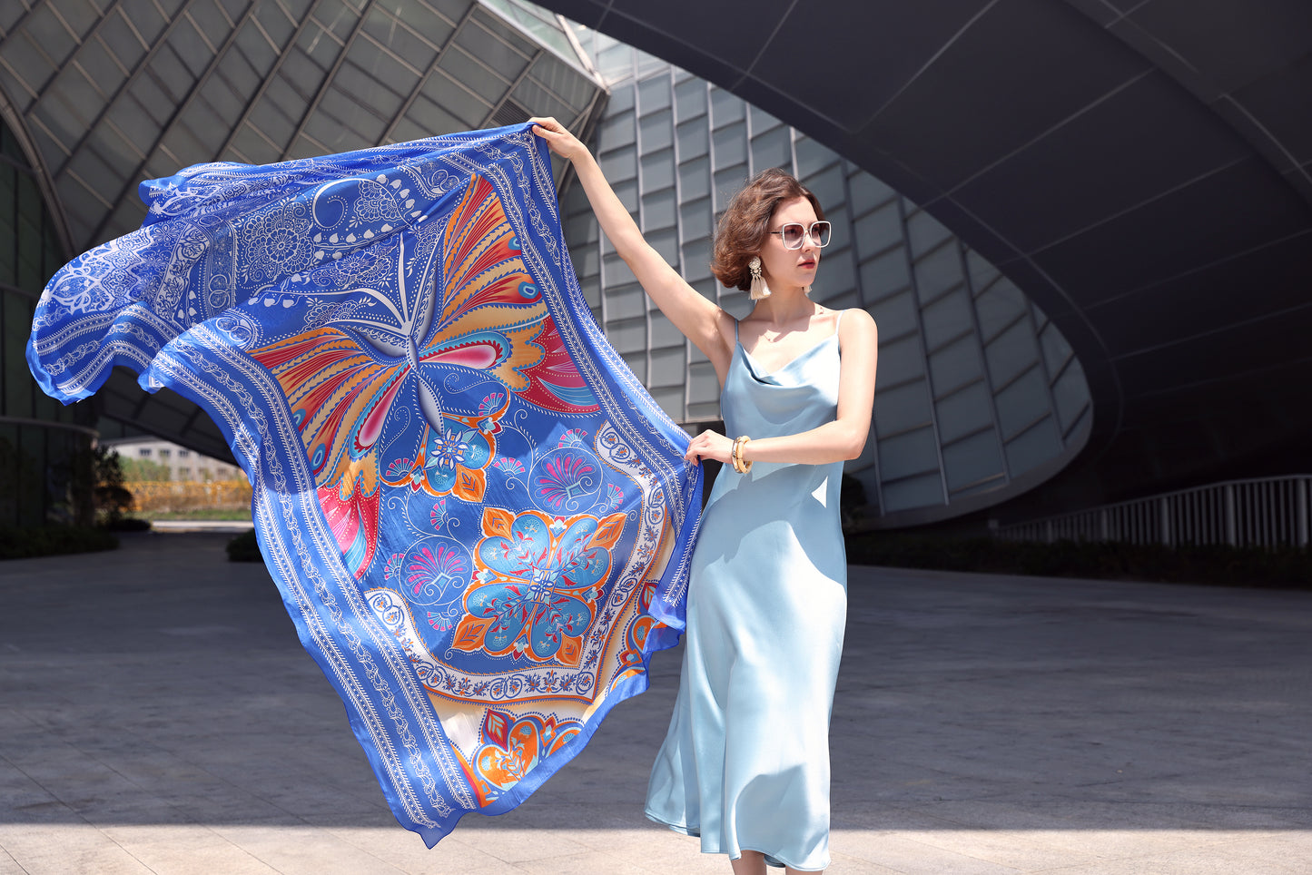 DANA XU Women's 100% Mulberry Satin Silk Pashmina Shawl Wraps Extra Large Floral Scarf for Evening Dresses, Soft Oversized