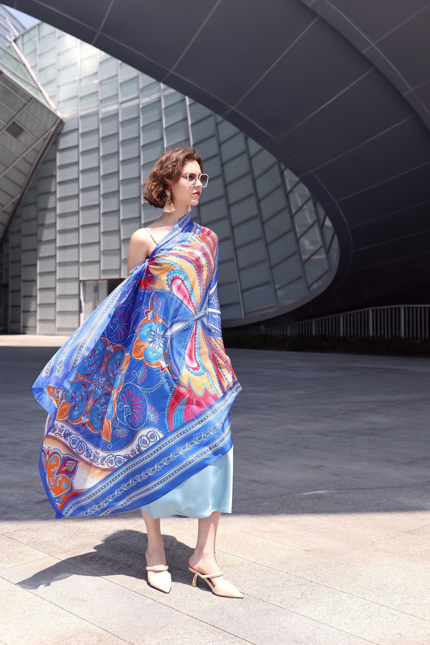 DANA XU Women's 100% Mulberry Satin Silk Pashmina Shawl Wraps Extra Large Floral Scarf for Evening Dresses, Soft Oversized