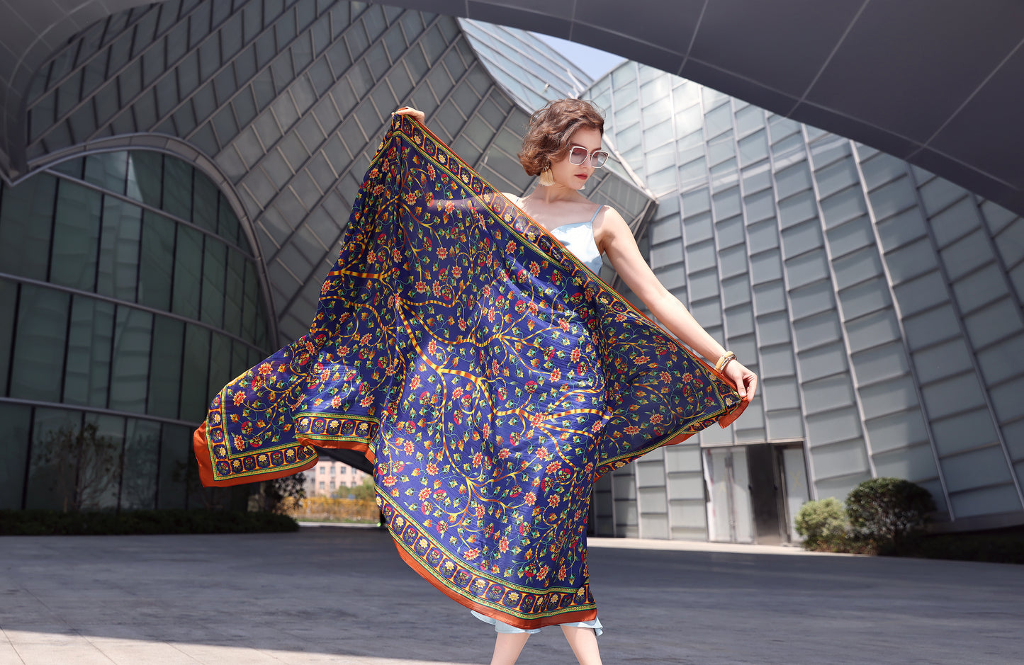 DANA XU Women's 100% Mulberry Satin Silk Pashmina Shawl Wraps Extra Large Floral Scarf for Evening Dresses, Soft Oversized