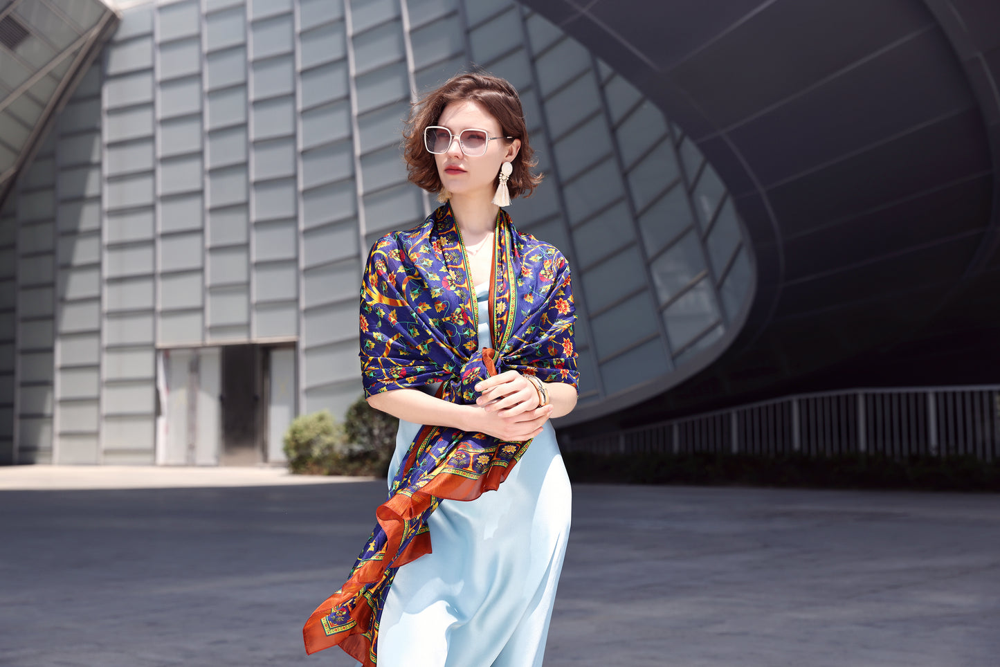 DANA XU Women's 100% Mulberry Satin Silk Pashmina Shawl Wraps Extra Large Floral Scarf for Evening Dresses, Soft Oversized