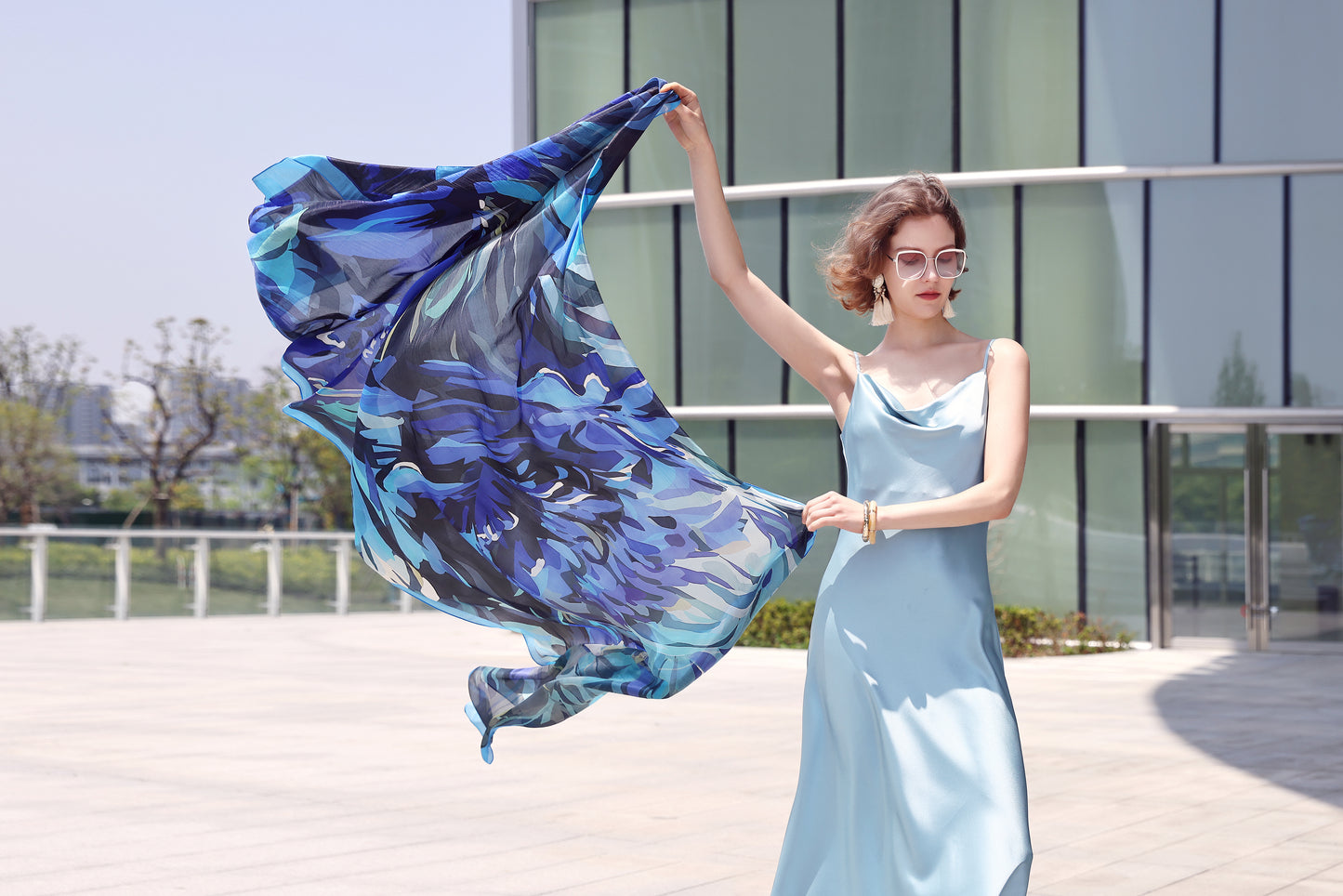 DANA XU Women's 100% Mulberry Satin Silk Pashmina Shawl Wraps Extra Large Floral Scarf for Evening Dresses, Soft Oversized