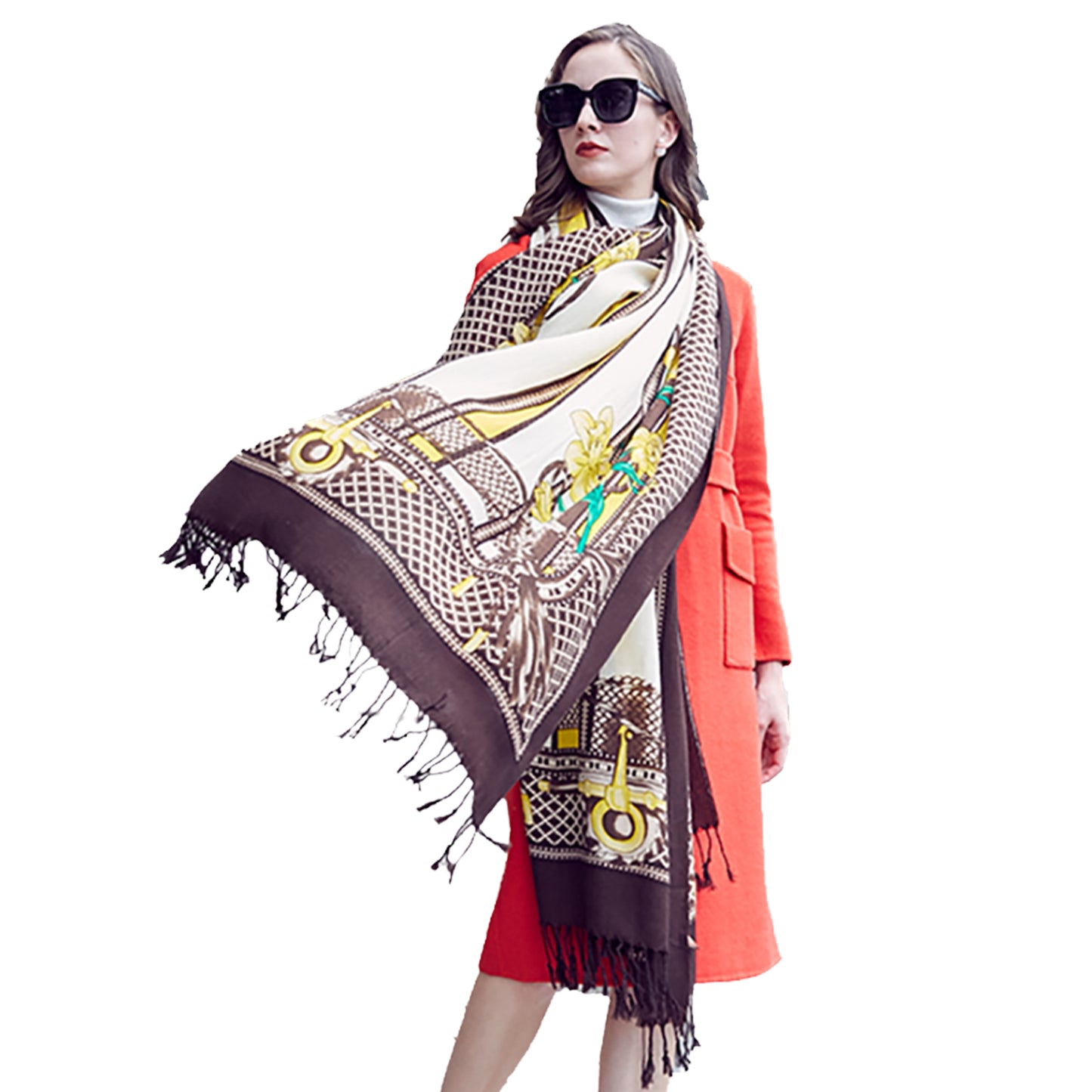 DANA XU 100% Merino Wool Extra Large Pashmina Blanket Travel Scarf Cashmere Wrap for Women Fall Winter Oversize Shawl Floral