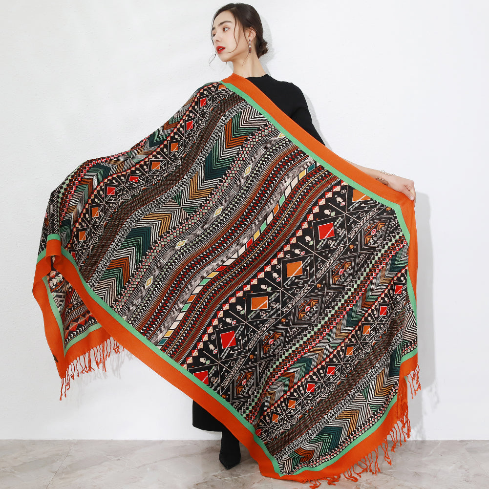 DANA XU 100% Merino Wool Extra Large Pashmina Blanket Travel Scarf Cashmere Wrap for Women Fall Winter Oversize Shawl Floral