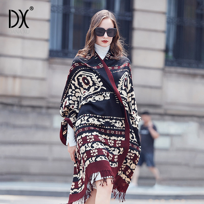 DANA XU 100% Merino Wool Extra Large Pashmina Blanket Travel Scarf Cashmere Wrap for Women Fall Winter Oversize Shawl Floral