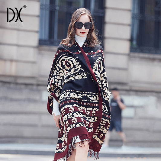 DANA XU 100% Merino Wool Extra Large Pashmina Blanket Travel Scarf Cashmere Wrap for Women Fall Winter Oversize Shawl Floral
