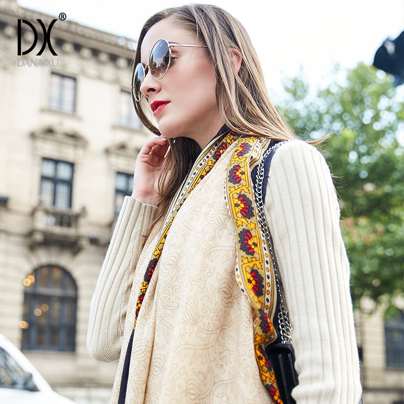 DANA XU 100% Merino Wool Extra Large Pashmina Blanket Travel Scarf Cashmere Wrap for Women Fall Winter Oversize Shawl Floral