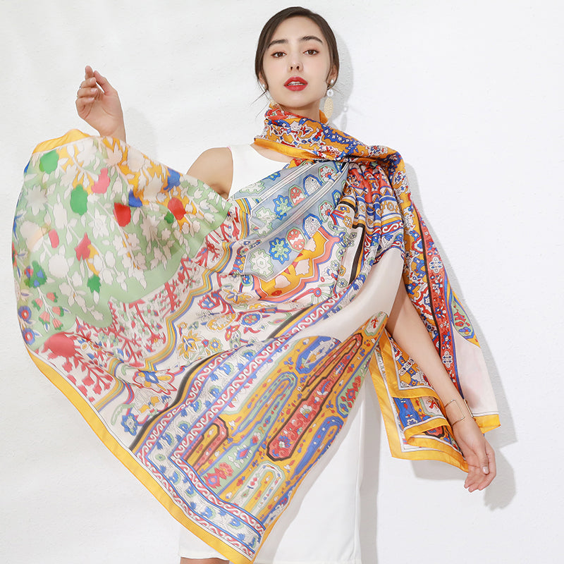 DANA XU Women's 100% Mulberry Satin Silk Pashmina Shawl Wraps Extra Large Floral Scarf for Evening Dresses, Soft Oversized