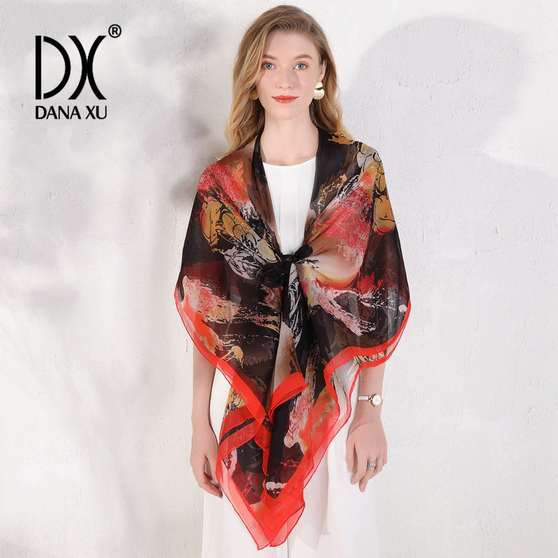 DANA XU Women's 100% Mulberry Satin Silk Pashmina Shawl Wraps Extra Large Floral Scarf for Evening Dresses, Soft Oversized
