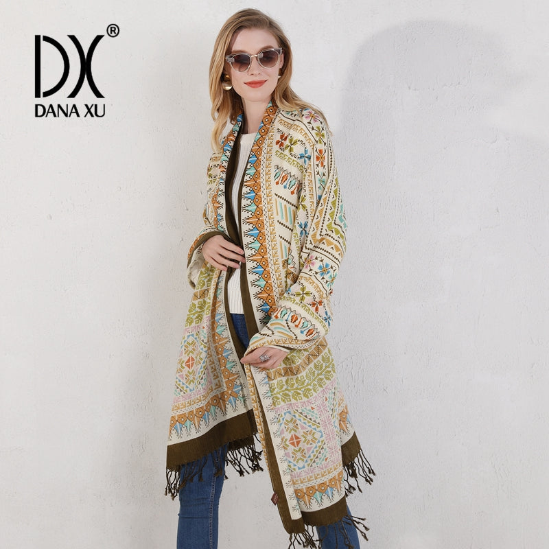 DANA XU 100% Merino Wool Extra Large Pashmina Blanket Travel Scarf Cashmere Wrap for Women Fall Winter Oversize Shawl Floral