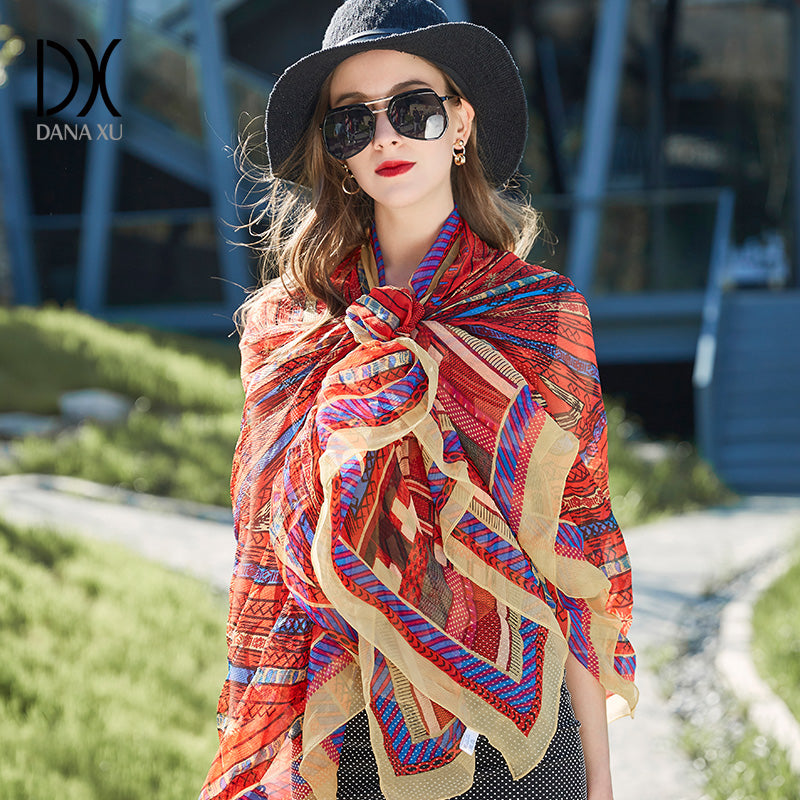 DANA XU Women's 100% Mulberry Satin Silk Pashmina Shawl Wraps Extra Large Floral Scarf for Evening Dresses, Soft Oversized