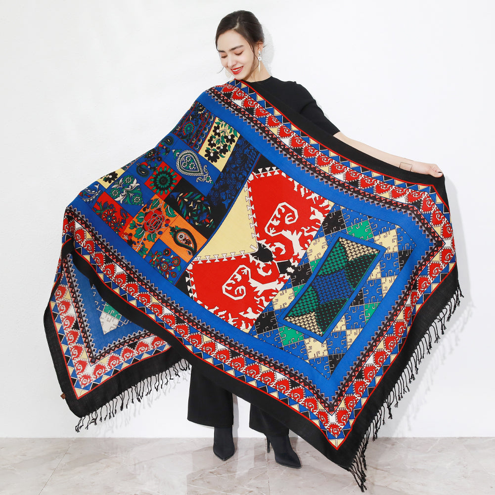 DANA XU 100% Merino Wool Extra Large Pashmina Blanket Travel Scarf Cashmere Wrap for Women Fall Winter Oversize Shawl Floral