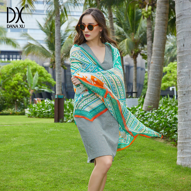 DANA XU Women's 100% Mulberry Satin Silk Pashmina Shawl Wraps Extra Large Floral Scarf for Evening Dresses, Soft Oversized