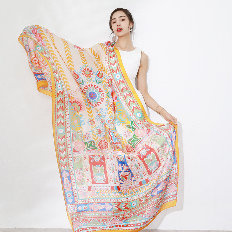 DANA XU Women's 100% Mulberry Satin Silk Pashmina Shawl Wraps Extra Large Floral Scarf for Evening Dresses, Soft Oversized