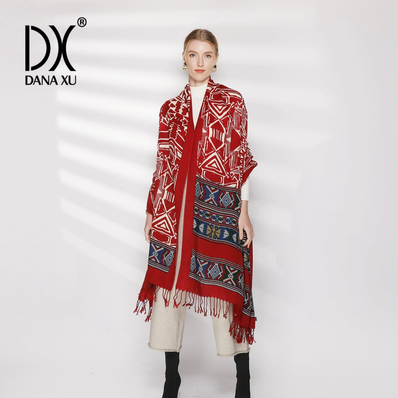 DANA XU 100% Merino Wool Extra Large Pashmina Blanket Travel Scarf Cashmere Wrap for Women Fall Winter Oversize Shawl Floral