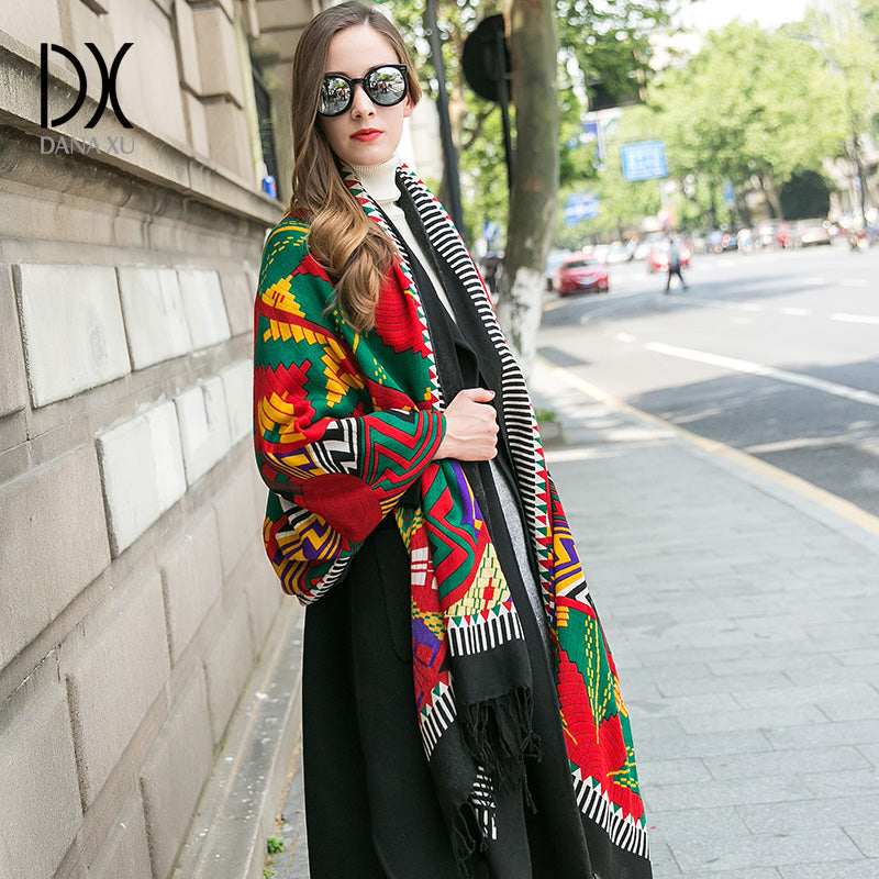 DANA XU 100% Merino Wool Extra Large Pashmina Blanket Travel Scarf Cashmere Wrap for Women Fall Winter Oversize Shawl Floral