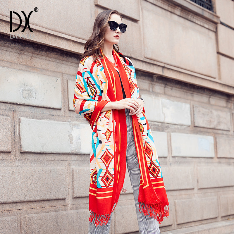DANA XU 100% Merino Wool Extra Large Pashmina Blanket Travel Scarf Cashmere Wrap for Women Fall Winter Oversize Shawl Floral