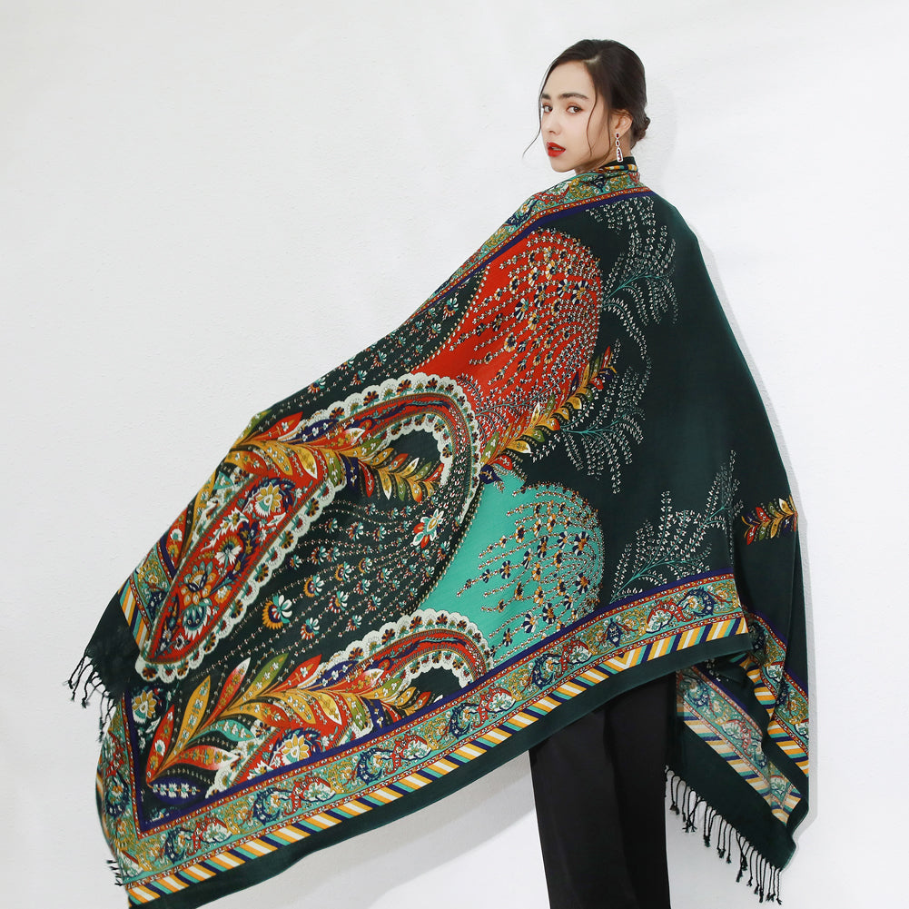 DANA XU 100% Merino Wool Extra Large Pashmina Blanket Travel Scarf Cashmere Wrap for Women Fall Winter Oversize Shawl Floral