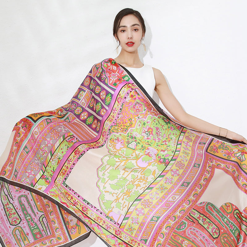 DANA XU Women's 100% Mulberry Satin Silk Pashmina Shawl Wraps Extra Large Floral Scarf for Evening Dresses, Soft Oversized