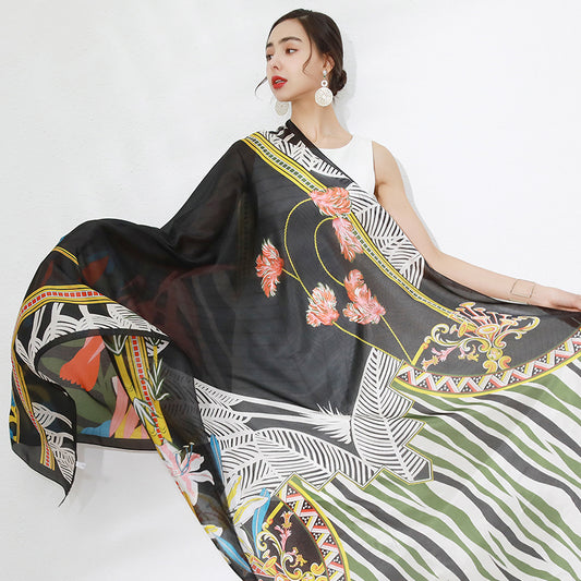 DANA XU Women's 100% Mulberry Satin Silk Pashmina Shawl Wraps Extra Large Floral Scarf for Evening Dresses, Soft Oversized