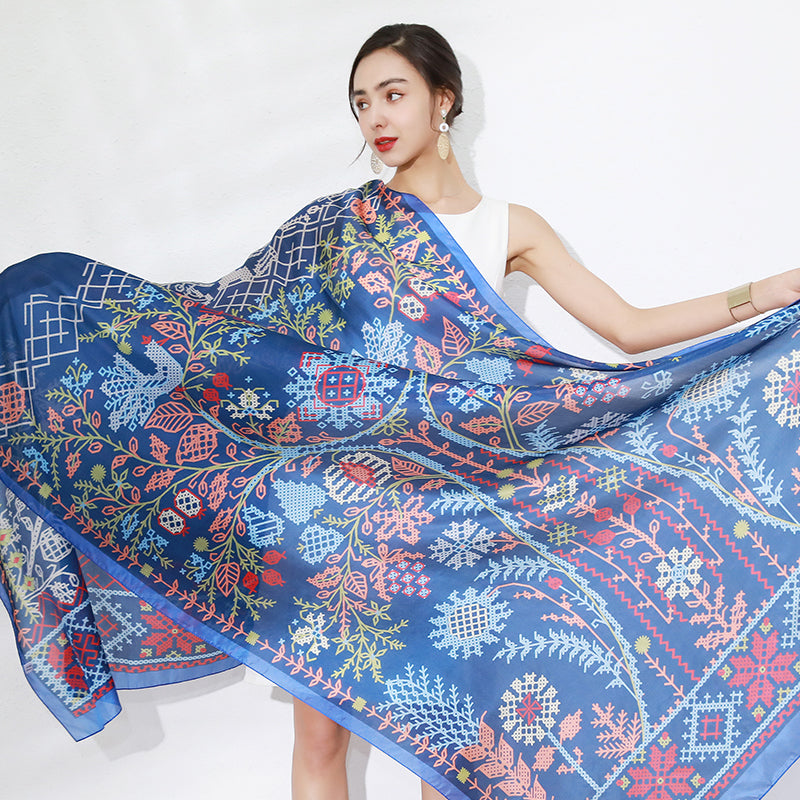 DANA XU Women's 100% Mulberry Satin Silk Pashmina Shawl Wraps Extra Large Floral Scarf for Evening Dresses, Soft Oversized