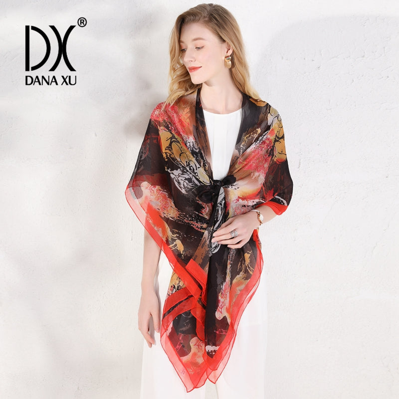 DANA XU Women's 100% Mulberry Satin Silk Pashmina Shawl Wraps Extra Large Floral Scarf for Evening Dresses, Soft Oversized