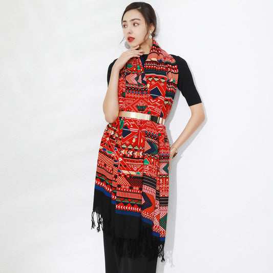 DANA XU 100% Merino Wool Extra Large Pashmina Blanket Travel Scarf Cashmere Wrap for Women Fall Winter Oversize Shawl Floral