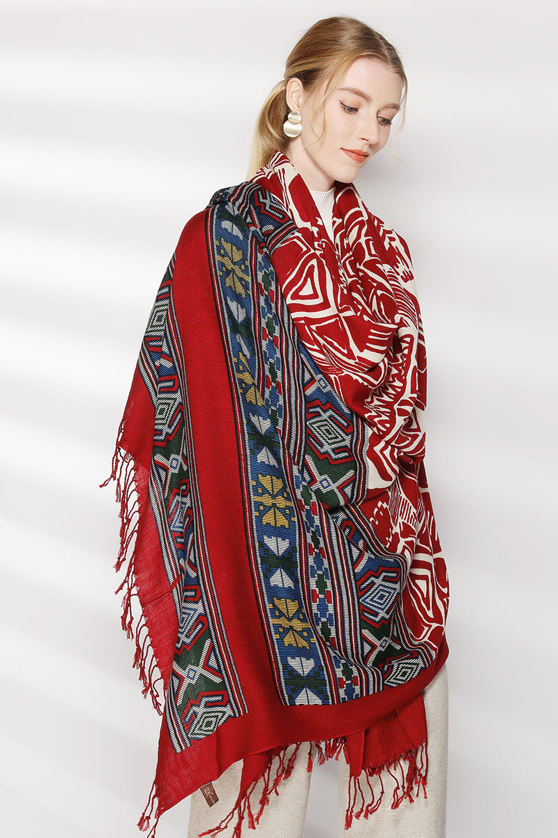 DANA XU 100% Merino Wool Extra Large Pashmina Blanket Travel Scarf Cashmere Wrap for Women Fall Winter Oversize Shawl Floral