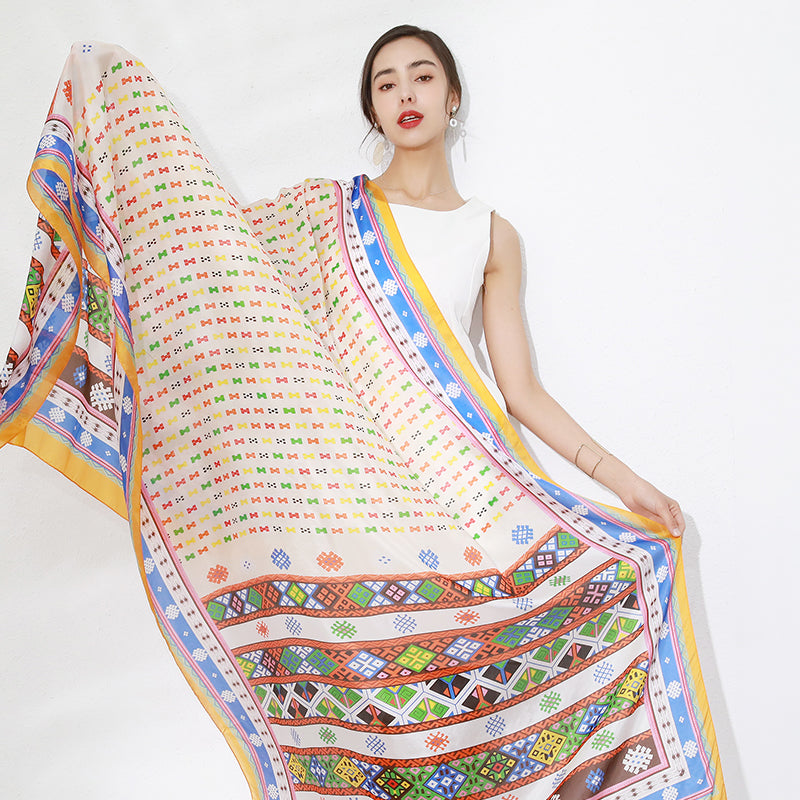 DANA XU Women's 100% Mulberry Satin Silk Pashmina Shawl Wraps Extra Large Floral Scarf for Evening Dresses, Soft Oversized