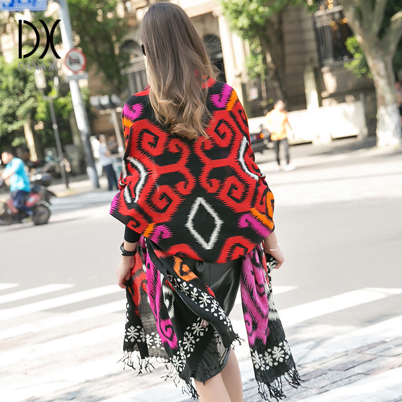 DANA XU 100% Merino Wool Extra Large Pashmina Blanket Travel Scarf Cashmere Wrap for Women Fall Winter Oversize Shawl Floral