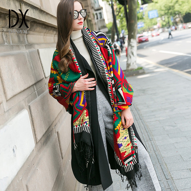 DANA XU 100% Merino Wool Extra Large Pashmina Blanket Travel Scarf Cashmere Wrap for Women Fall Winter Oversize Shawl Floral
