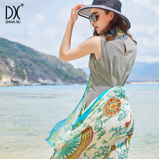 DANA XU Women's 100% Mulberry Satin Silk Pashmina Shawl Wraps Extra Large Floral Scarf for Evening Dresses, Soft Oversized