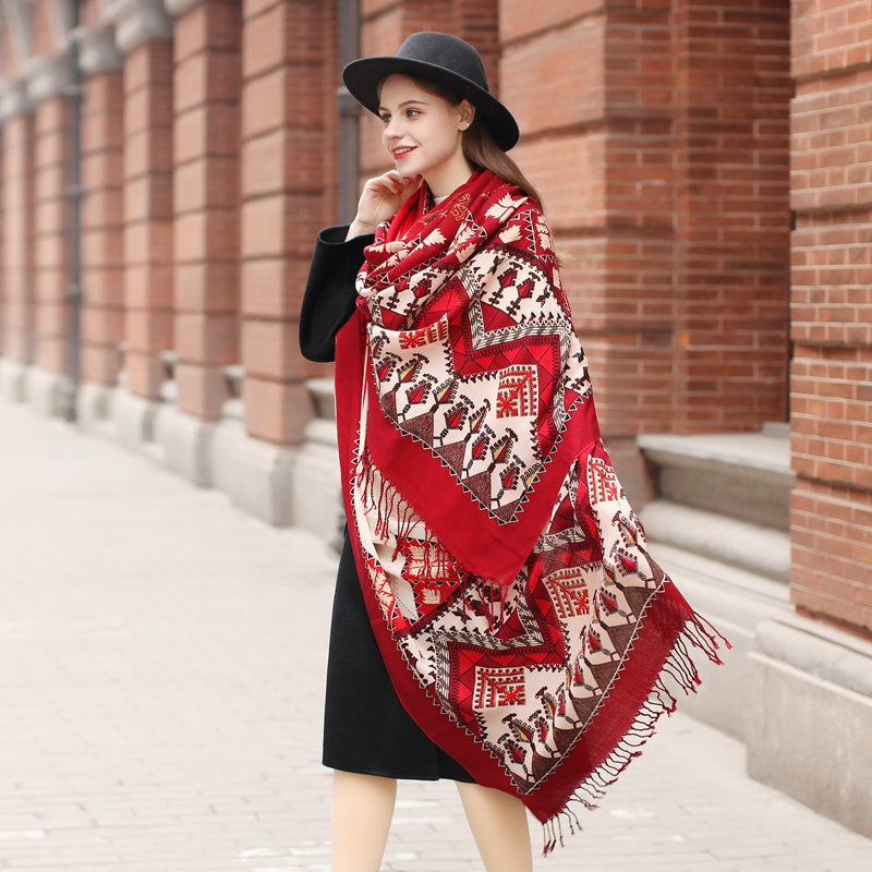 DANA XU 100% Merino Wool Extra Large Pashmina Blanket Travel Scarf Cashmere Wrap for Women Fall Winter Oversize Shawl Floral