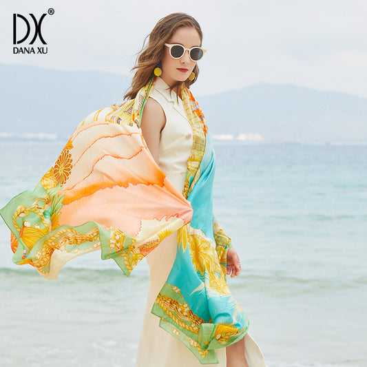 DANA XU Women's 100% Mulberry Satin Silk Pashmina Shawl Wraps Extra Large Floral Scarf for Evening Dresses, Soft Oversized