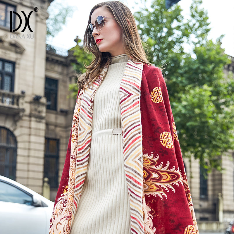 DANA XU 100% Merino Wool Extra Large Pashmina Blanket Travel Scarf Cashmere Wrap for Women Fall Winter Oversize Shawl Floral