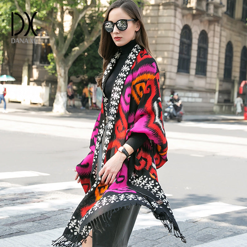 DANA XU 100% Merino Wool Extra Large Pashmina Blanket Travel Scarf Cashmere Wrap for Women Fall Winter Oversize Shawl Floral