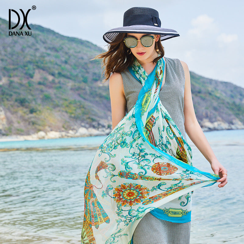 DANA XU Women's 100% Mulberry Satin Silk Pashmina Shawl Wraps Extra Large Floral Scarf for Evening Dresses, Soft Oversized