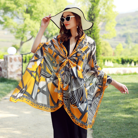 DANA XU Women's 100% Mulberry Satin Silk Pashmina Shawl Wraps Extra Large Floral Scarf for Evening Dresses, Soft Oversized