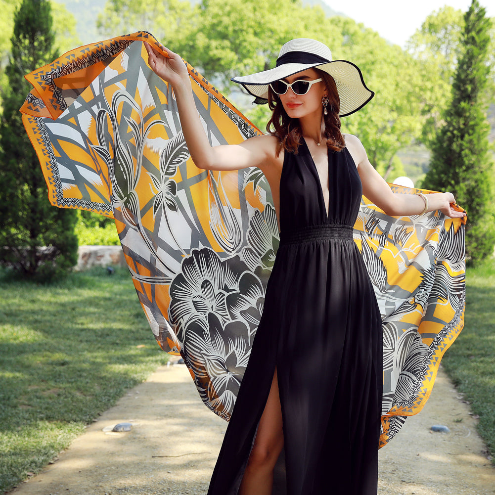 DANA XU Women's 100% Mulberry Satin Silk Pashmina Shawl Wraps Extra Large Floral Scarf for Evening Dresses, Soft Oversized