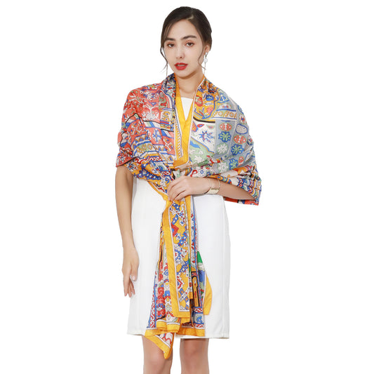 DANA XU Women's 100% Mulberry Satin Silk Pashmina Shawl Wraps Extra Large Floral Scarf for Evening Dresses, Soft Oversized