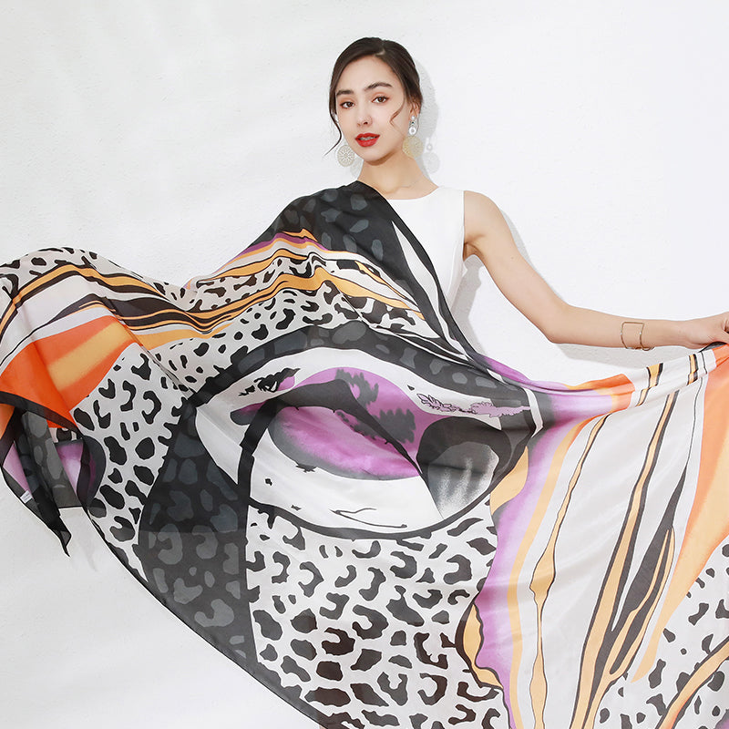 DANA XU Women's 100% Mulberry Satin Silk Pashmina Shawl Wraps Extra Large Floral Scarf for Evening Dresses, Soft Oversized