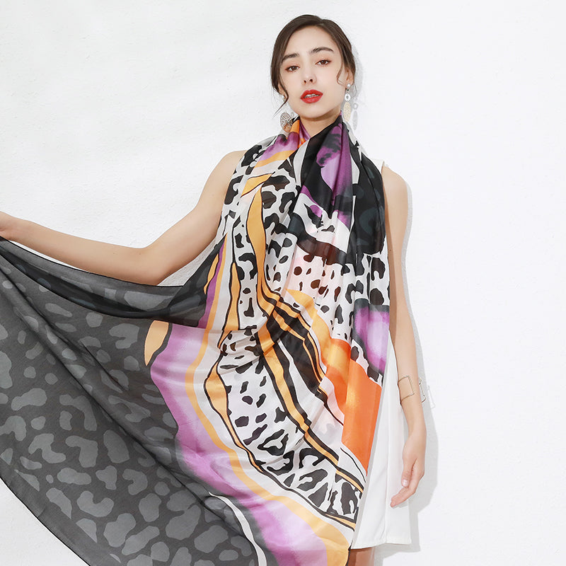 DANA XU Women's 100% Mulberry Satin Silk Pashmina Shawl Wraps Extra Large Floral Scarf for Evening Dresses, Soft Oversized